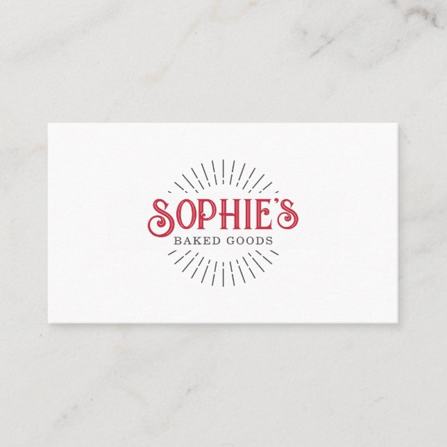 Red White Baker Bakery Logo Business Card (Front)