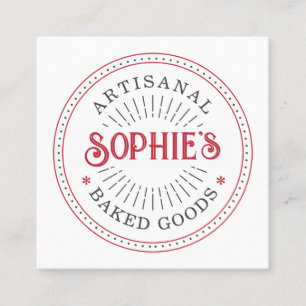 Red White Baker Bakery Pastry Chef Typography  Square Business Card