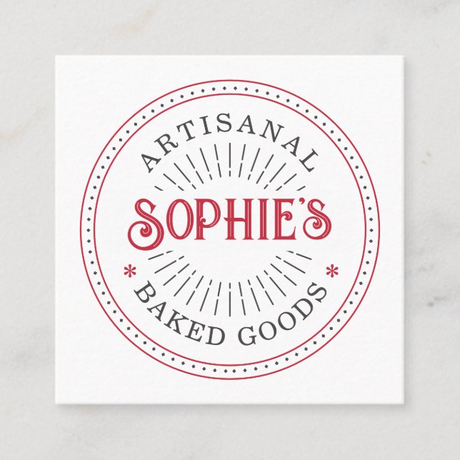 Red White Baker Bakery Pastry Chef Typography  Square Business Card (Front)