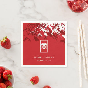 Red/White Bamboo Leaves Double Xi Chinese Wedding Napkin