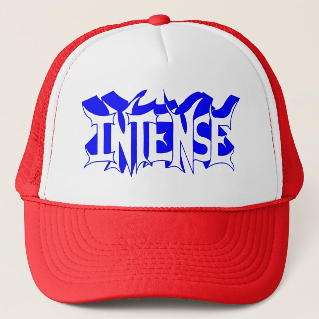 Red/White Baseball Cap with Blue Intense Logo (Front)