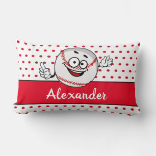 Red White Baseball funny face monogram name Lumbar Cushion