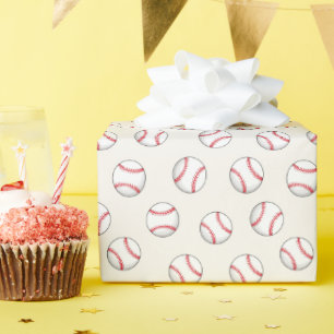 Red White Baseball Sports Pattern Wrapping Paper