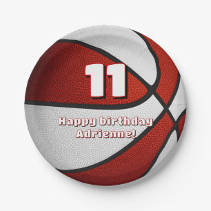 red white basketball girls sports party paper plate
