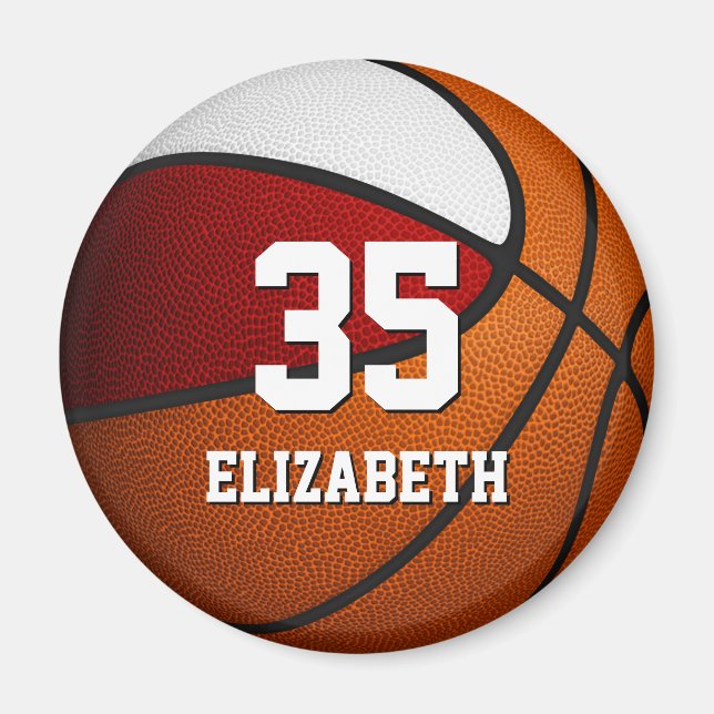 red white basketball team colors personalized magnet (Front)