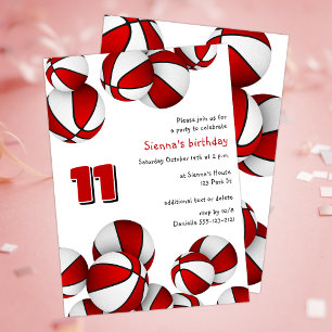 red white basketballs kids sports birthday invitation