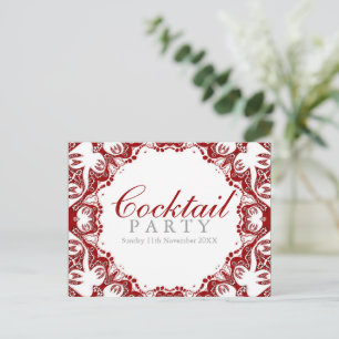 Red White Batik Spirit Cocktail party Invitation Postcard