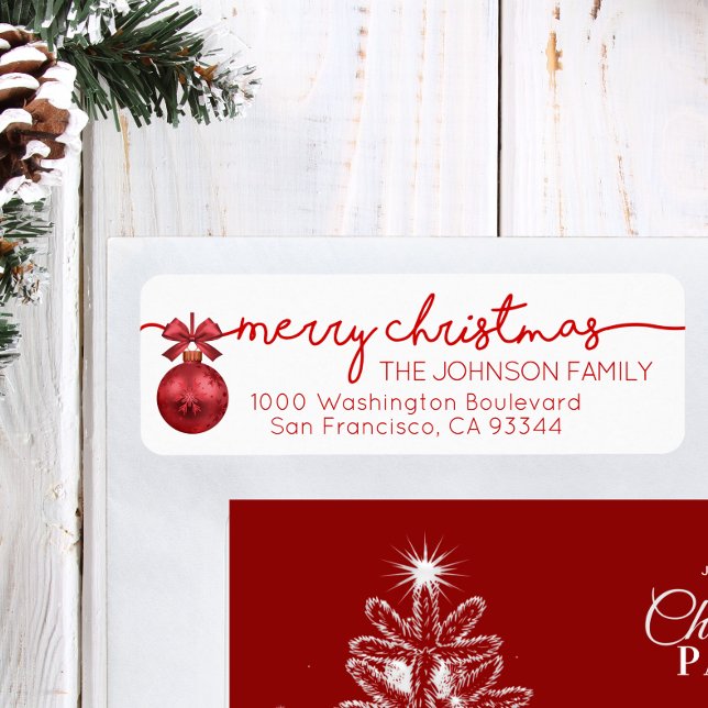 Red White Bauble Merry Christmas Return Address (Red White Bauble Merry Christmas Return Address Label)