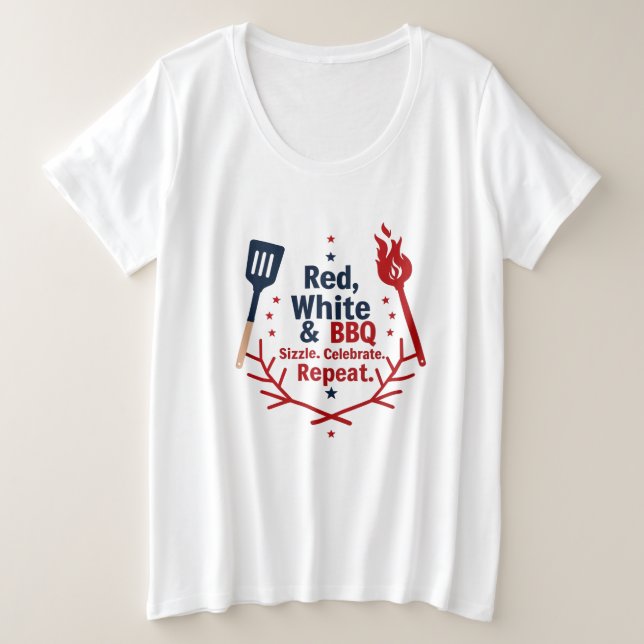 Red, White & BBQ Plus Size Shirt – Patriotic Grill (Design Front)