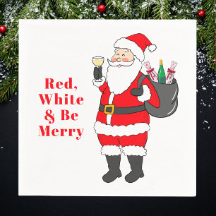 Red White & Be Merry Santa Wine Christmas Napkin