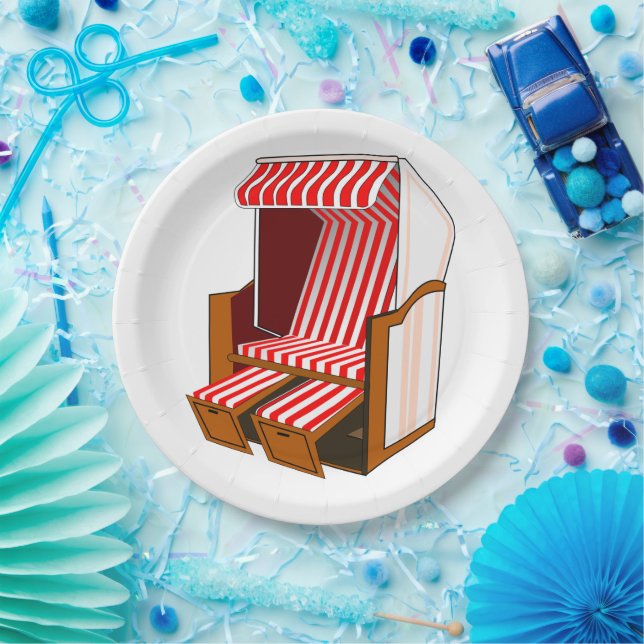 Red & White Beach Chair Theme Party Paper Plates (Party)
