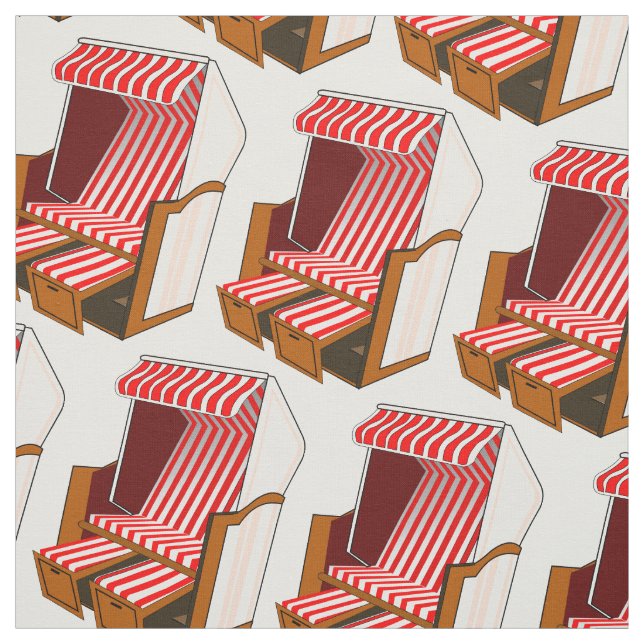 Red & White Beach Chairs Theme Fabric (Swatch)