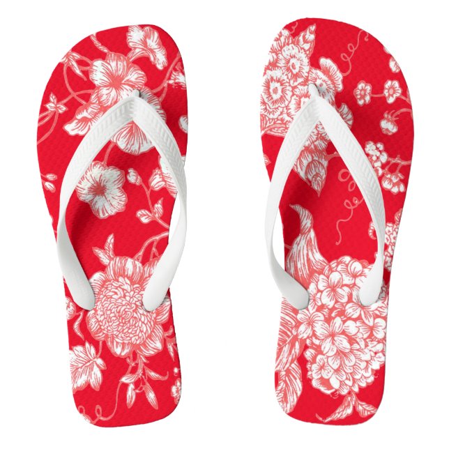 Red White Beautiful Toile  Jandals (Footbed)