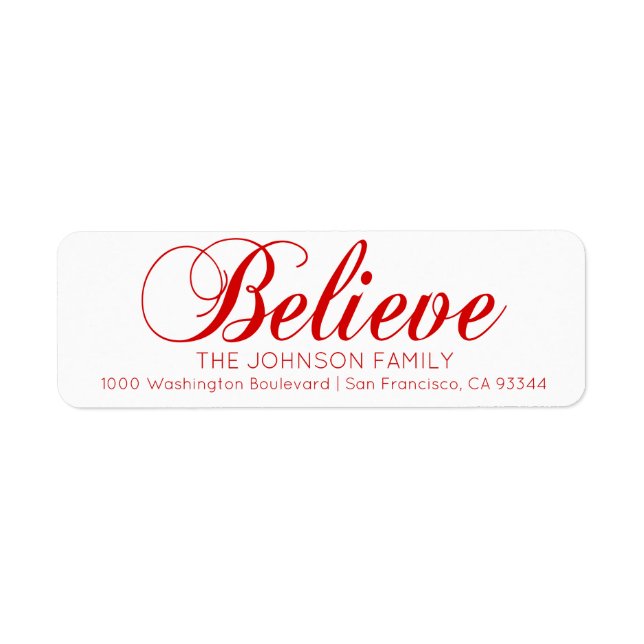 Red White Believe Merry Christmas Return Address (Front)