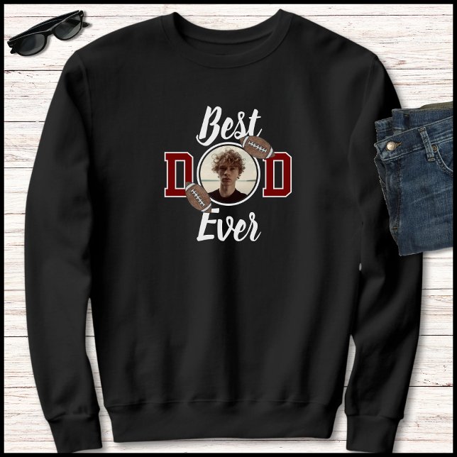 Red & White Best Dad Ever 1 Photo Football Graphic Sweatshirt (Creator Uploaded)