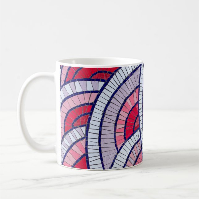 Red, white, black, and pink abstract artwork coffee mug (Left)