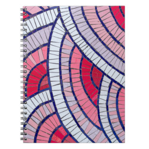 Red, white, black, and pink abstract artwork notebook