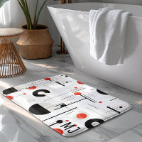 Red white black bauhaus geometric shapes on white