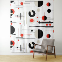 Red white black bauhaus geometric shapes on white