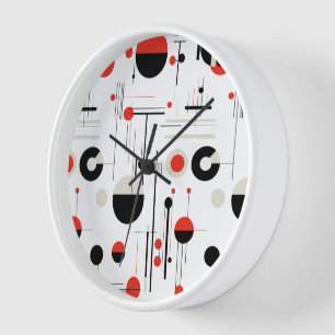Red white black Bauhaus geometric shapes pattern Clock