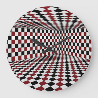Red White Black Chequered Room High Contrast Large Clock