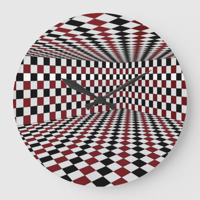 Red White Black Chequered Room High Contrast Large Clock (Front)