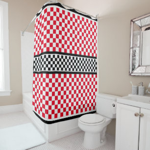 Red White Black Chequered Shower Curtain