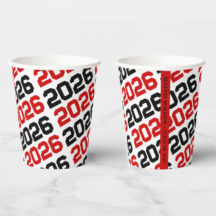 Red, White & Black Class Year Graduation Paper Cups