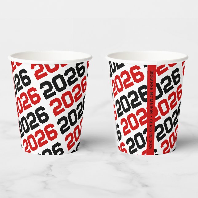 Red, White & Black Class Year Graduation Paper Cups (The Red & Black Graduation Collection)
