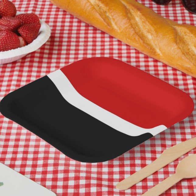 Red White Black Colour Block Style Design  Paper Plate (Creator Uploaded)