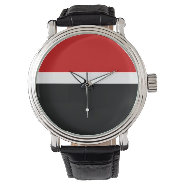 Red White Black Colour Block Style Design  Watch (Front)