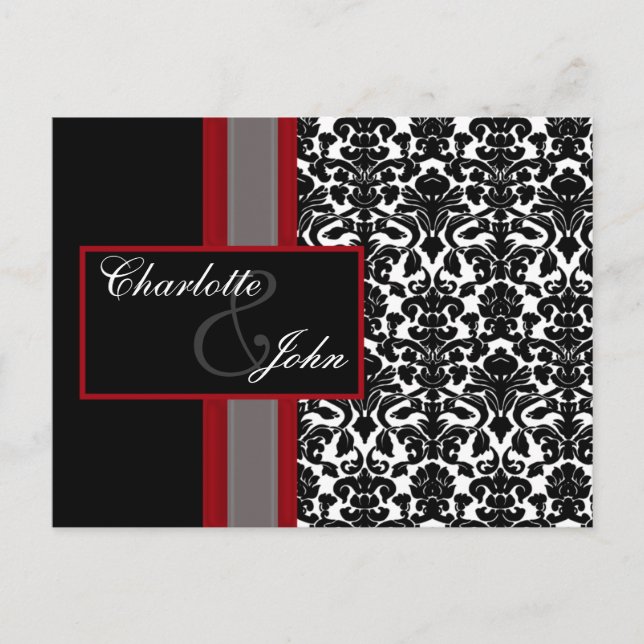 Red White Black Damask Wedding Invitations (Front)