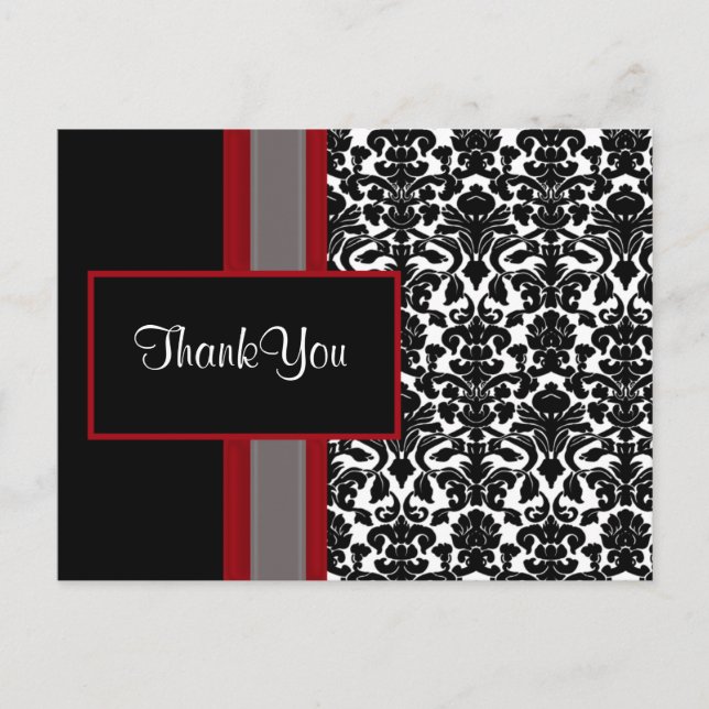 Red White Black Damask Wedding Invitations (Front)