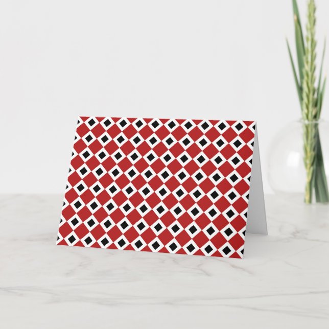 Red, White, Black Diamond Pattern Thank You Card (Front)