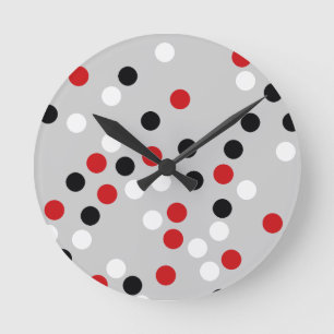 red white black dots pattern round clock