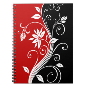 Red  White & Black Floral Notebook