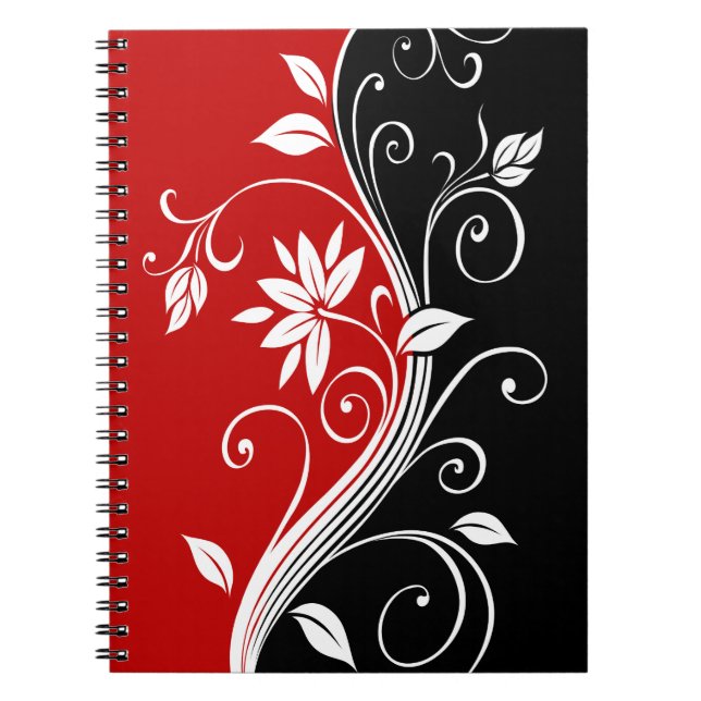 Red  White & Black Floral Notebook (Front)