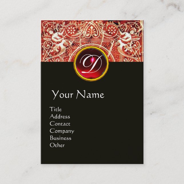 RED WHITE BLACK FLORAL SWIRLS AND ANGELS BUSINESS CARD (Front)