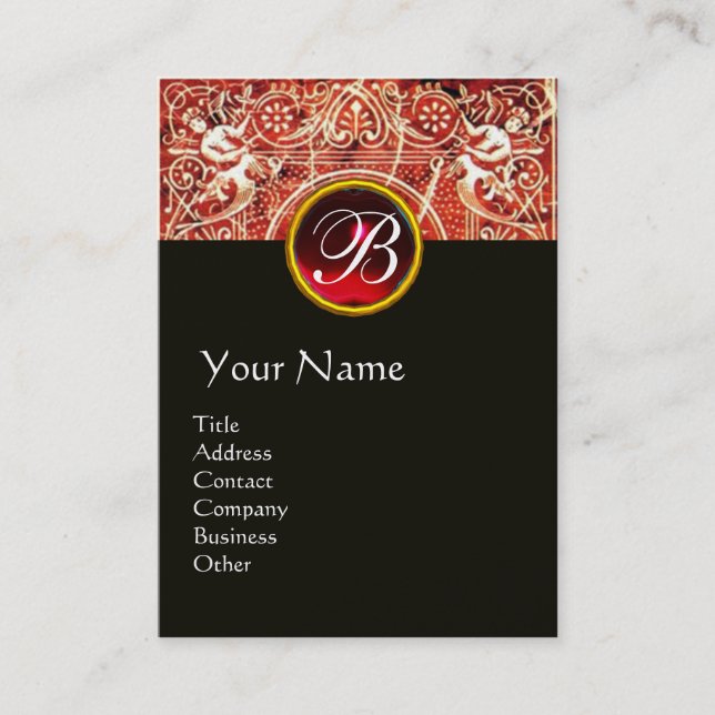 RED WHITE BLACK FLORAL SWIRLS AND ANGELS BUSINESS CARD (Front)
