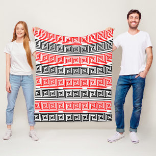 Red White Black Greek Key Fret Pattern Design Fleece Blanket