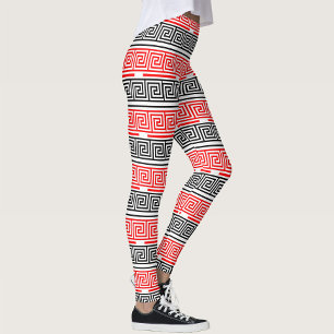Red White Black Greek Key Fret Pattern Design  Leggings