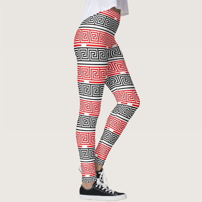 Red White Black Greek Key Fret Pattern Design  Leggings (Creator Uploaded)