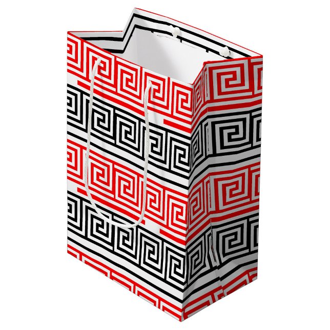 Red White Black Greek Key Fret Pattern Design  Medium Gift Bag (Creator Uploaded)