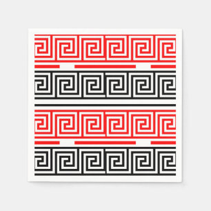Red White Black Greek Key Fret Pattern Design  Napkin