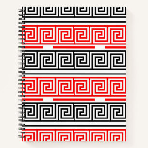 Red White Black Greek Key Fret Pattern Design  Notebook
