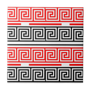 Red White Black Greek Key Fret Pattern Design Tile