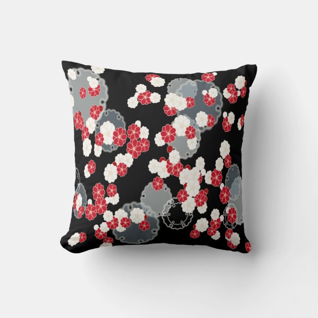 Red White Black Grey Flower Throw pillow (Front)