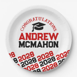 Red White Black Half Repeat Grad Personalised Paper Plate