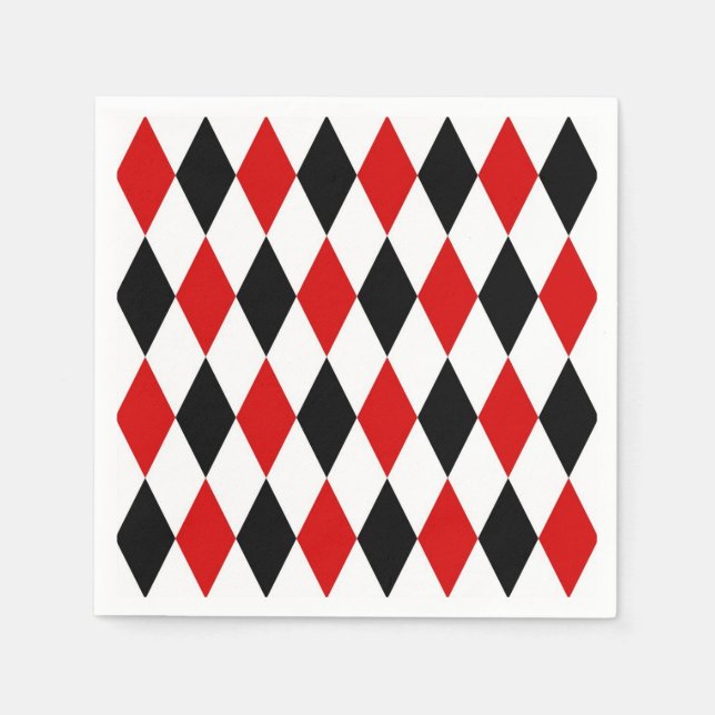 Red White Black Harlequin Diamond Pattern Napkin (Front)