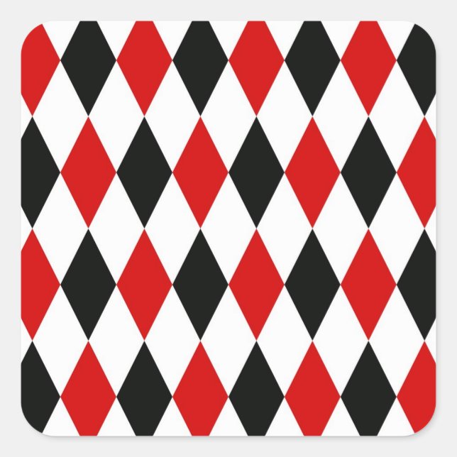 Red White Black Harlequin Diamond Pattern Square Sticker (Front)
